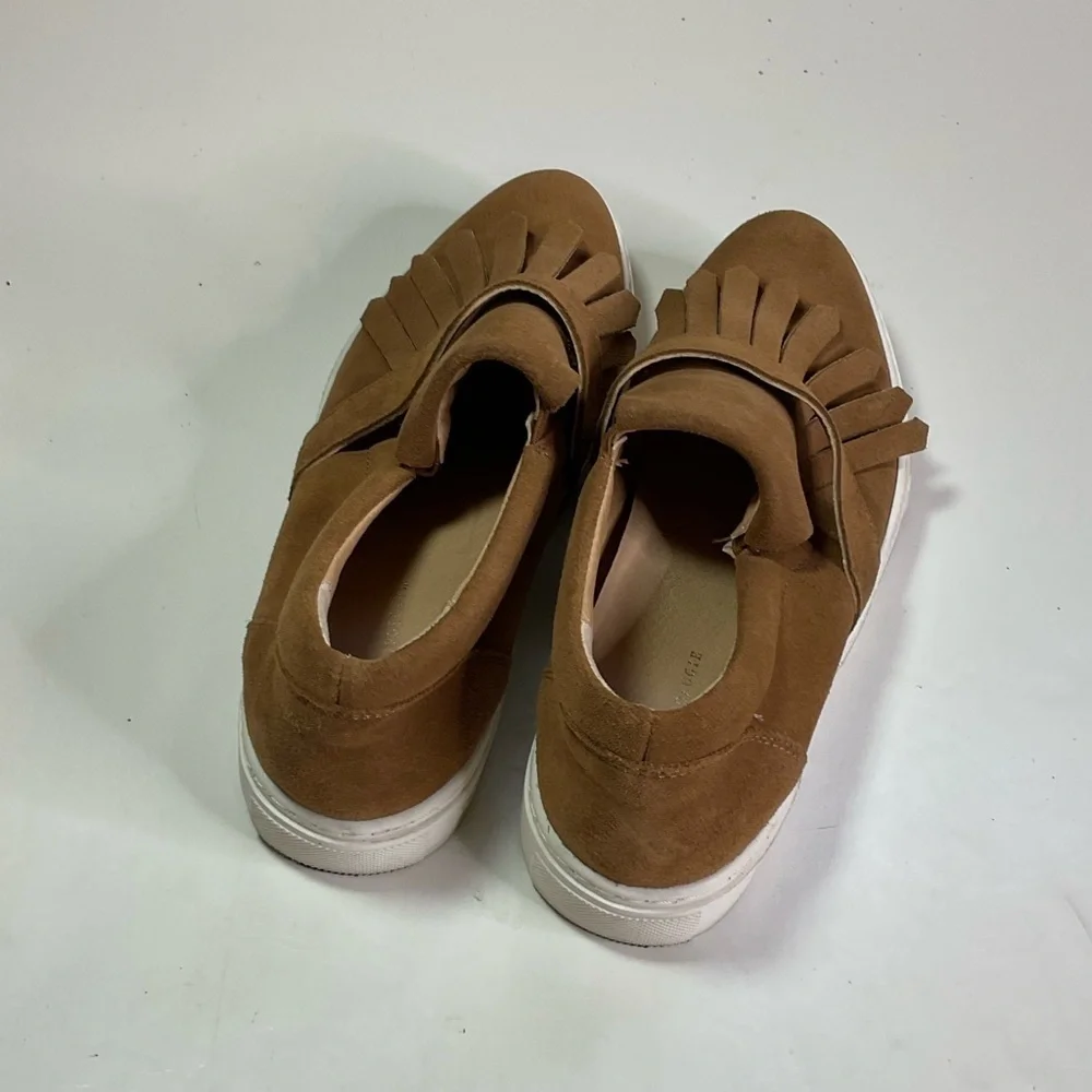 Anthropologie‎ Suede Fringe Slip On Loafers Size 38